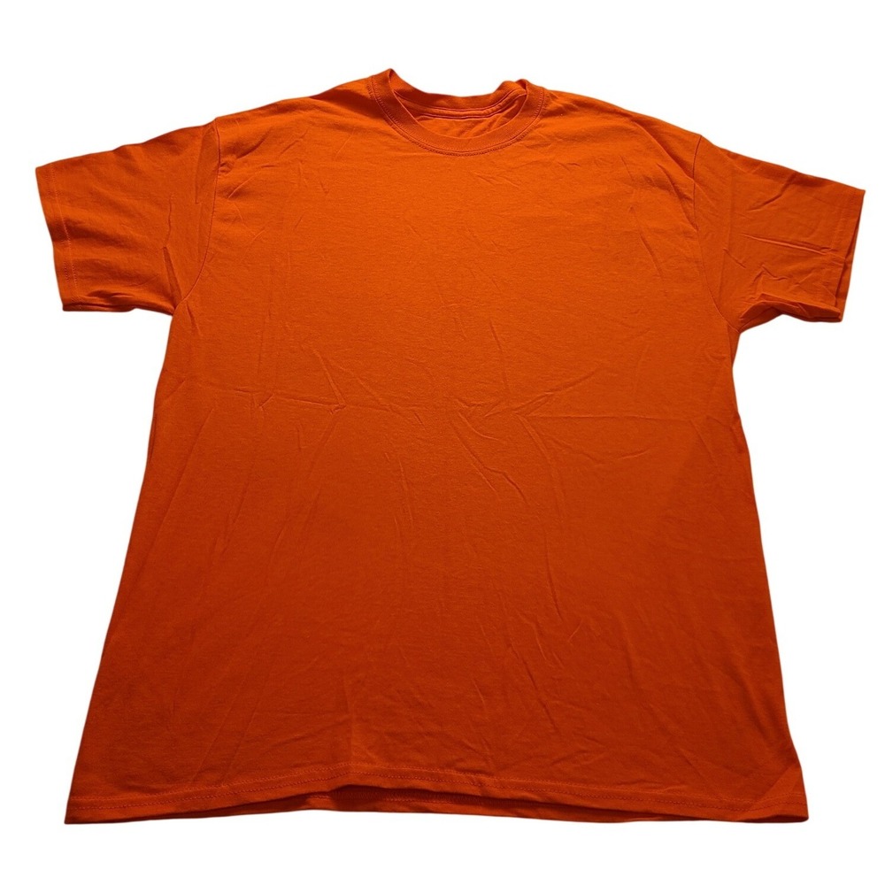 Men's Solid Orange Short Sleeve Crew Neck T-Shirt Basic Tee Size L Streetwear